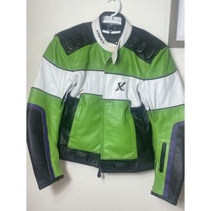 Xpert Sport Vintage Motorcycle Jacket Green Black Size 42 Leather Thinsulate Men